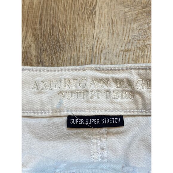 Y2K American Eagle Outfitters Super Super Stretch White Distressed Denim Shortie - Picture 6 of 8